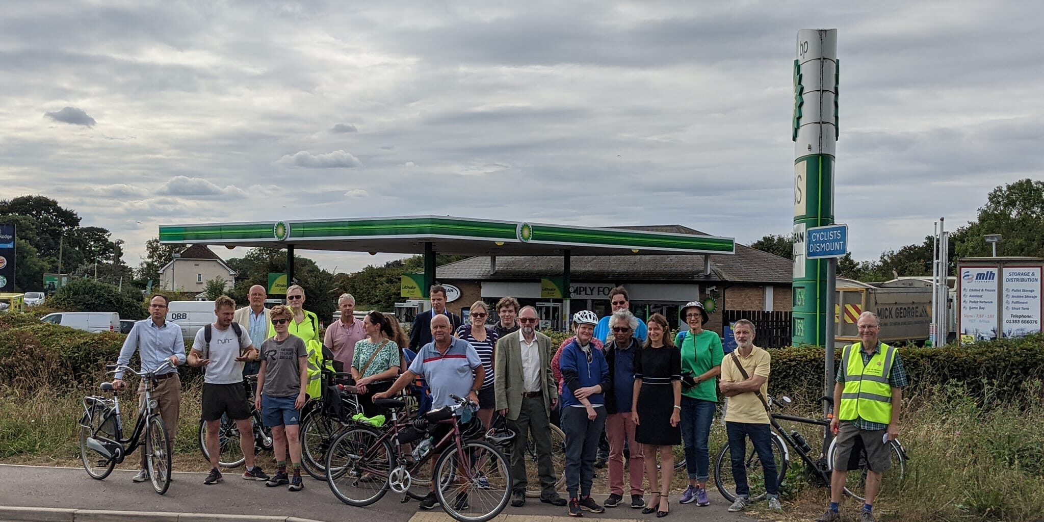 BP roundabout (002) Group of people outside the BP station