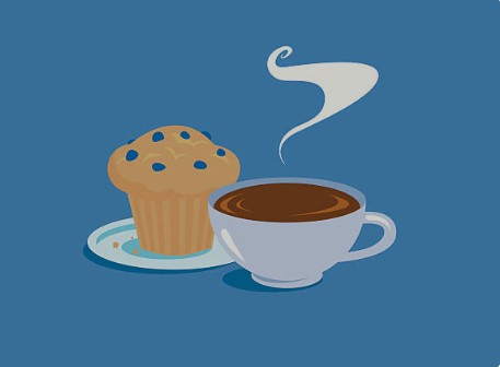 coffee a muffin and a hot cup of coffee