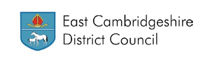 East Cambridgeshire District Council logo with a crest showing two white horses and a bishop’s mitre.