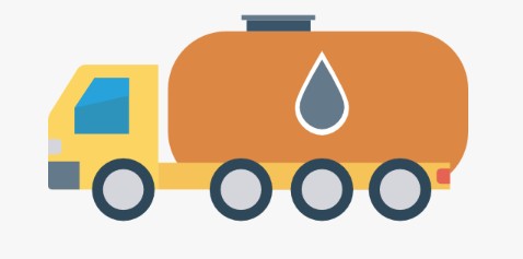 oil tanker Illustration of a yellow tanker lorry carrying liquid, with a droplet symbol on the tank.